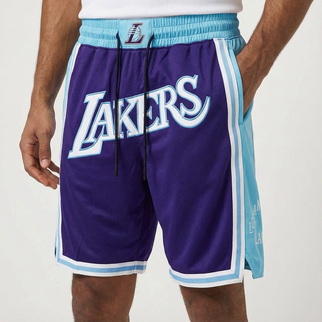 מכנסיי ג׳אסט דון לוס אנג׳לס לייקרס בצבע סגול וכחול בהיר - TheFutbolistaCloset