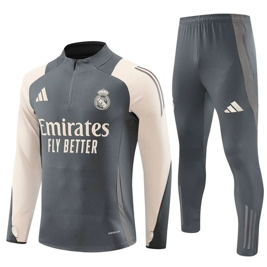 Real Madrid 24/25 Cream & Grey Sleeves Training Set - TheFutbolistaCloset