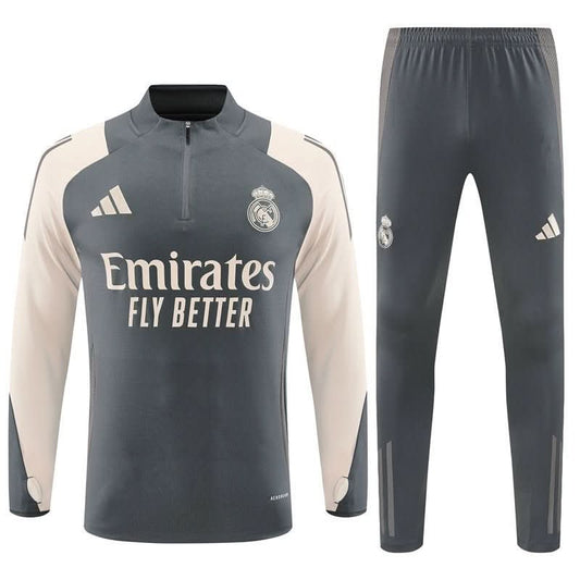 Real Madrid 24/25 Cream & Grey Sleeves Training Set - TheFutbolistaCloset